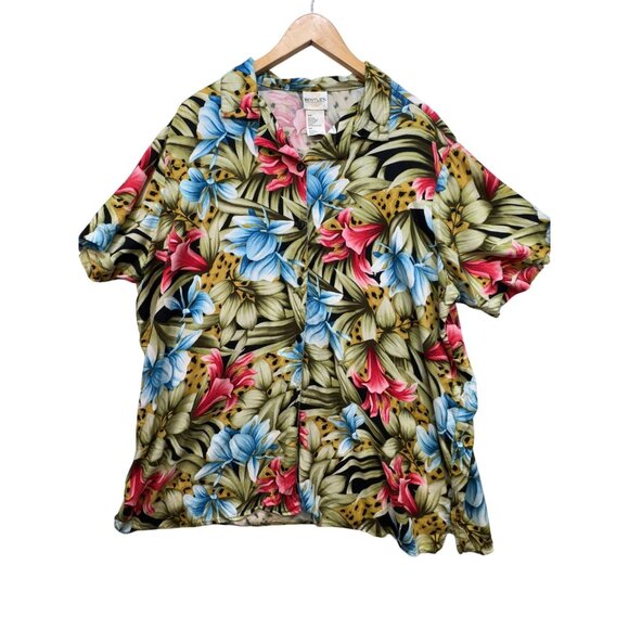 Bentley Womens Hawaiian Button Up Shirt Size 26W Tropical Floral Collared Summer - Picture 1 of 11